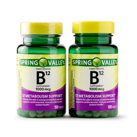 Spring Valley Vitamin B12 Timed Release Tablets, 1000 mcg, 150 Count (Pack of 2, 300 Count Total) (150 Count (Pack of 2))
