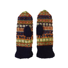 Pachamama Women Wool Mittens Fleece Lined Handknitted Flecked Stripe Blue Multicoloured One-Size Handmade Extra Warm Fair Trade