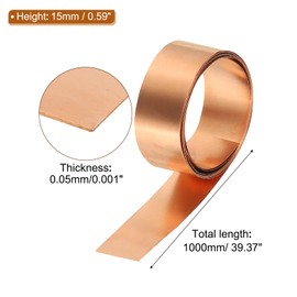 PATIKIL 0.6in x 3.3ft Copper Thin Foil Sheet Roll, 99.9% Pure Copper Tape Strip 2Mil (0.05mm) Flashing Metal Sheet Foil Plate for DIY Crafts Repairs Electrical Decoration
