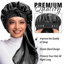 Sfunpu 2Pcs Bonnets for Black Women Braid Bonnet, Large Long Satin Bonnet for Braids, Silk Bonnet with Stretchy Tie Band Sleep Cap Hair (2Pcs-Black&Leopard) (UK, Alpha, One Size, Black & Leopard)