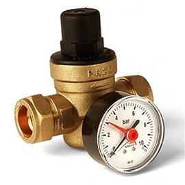 Pressure REDUCING Valve DZR Brass C/W Rear Entry Gauge 15MM 1-6 BAR PRV