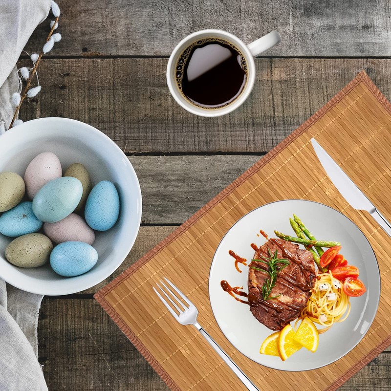 ANDSTAR Set of 8 Pcs Bamboo Placemats with Fabric Border