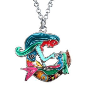 RAIDIN Collar de sirena de aleación esmaltada para regalo del día de la madre, para mamá, mujeres, niñas, regalos de cumpleaños, aniversario, cadena colgante, collar de joyería, Zinc, goteo de aceite