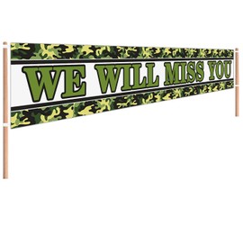 Large Camouflage 'We Will Miss You' Yard Sign Banner, Retirement, Graduation, Going Away, Office, Farewell Party Decorations Supplies (9.8 x 1.6 ft)