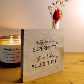 Muttertagsgeschenk - Alles Tutti Holzbild 11x11x2cm zum Hinstellen auf's Regal/Sideboard mit Reagenzglas - Geburtstagsgeschenk für Mama, Mutter Geschenke, Wohnzimmer Deko, Motivationsgeschenke