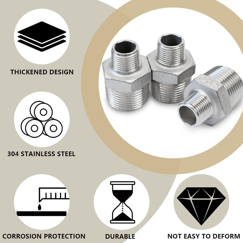 Bwintech 3 Pcs 1/2" Male to 3/4" Male BSP Thread