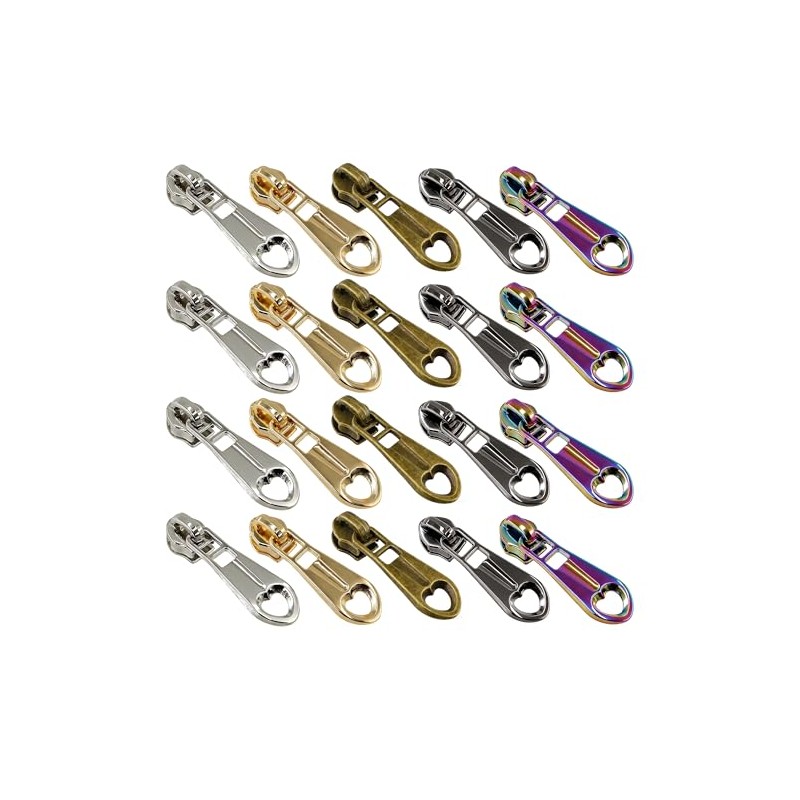 SHRJ 20Pcs #5 Zippers Pulls Heart-Shaped Zipper Sliders 5 Colors