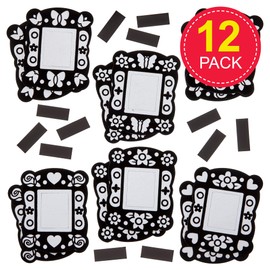 Baker Ross FN401 Colour-in Fuzzy Art Photo Frame Magnets - Pack of 12, Velvet Art Colouring for Kids, Fridge Magnet Arts and Crafts