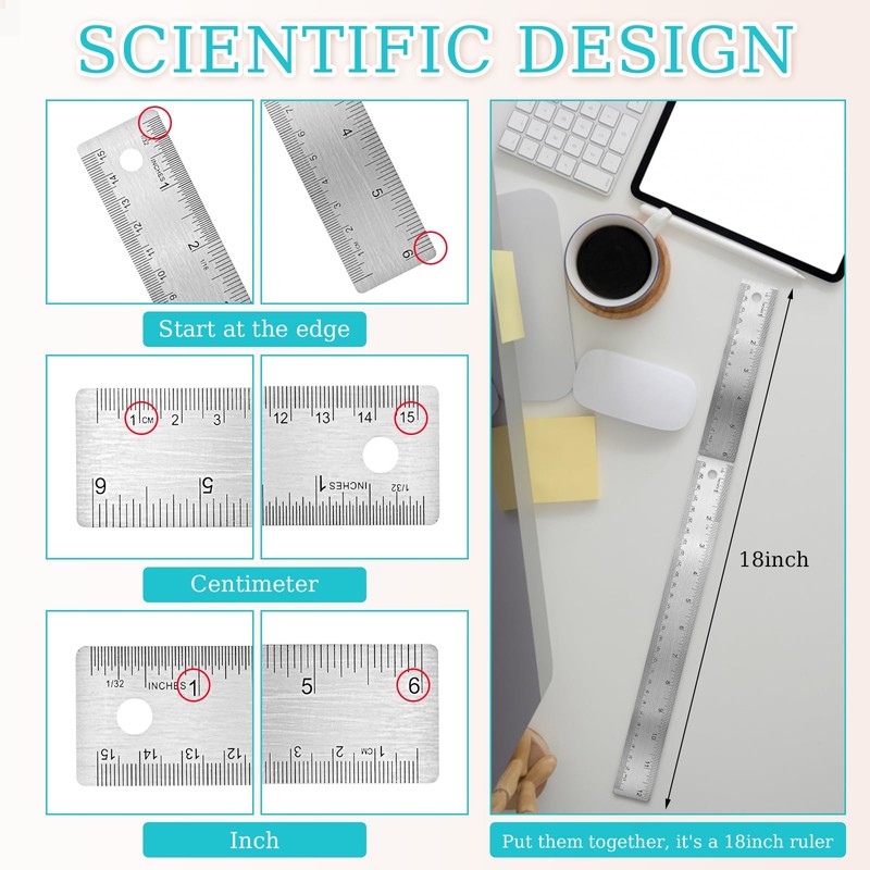 2 Pcs Cork Backed Ruler Stainless Steel Ruler, 6 Inch