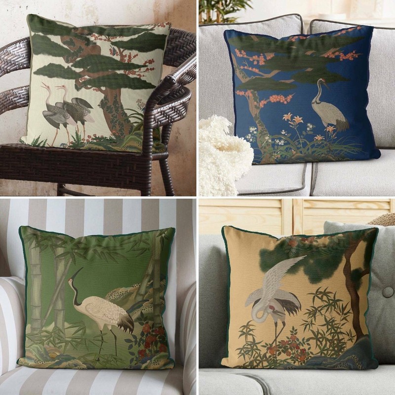 Kelly Stevens-McLaughlan, Crane Garden 2 Chinoiserie on Blue Cushion /