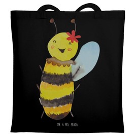 Mr. & Mrs. Panda Jute Bag, Shopping Bag, Tote Bag, Happy Bee Design, Black