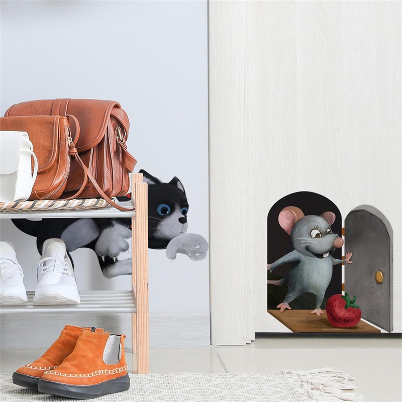 WOHAHA Wall Sticker, Mouse Sticker, Strawberry, Mouse Hole, Stylish, Cute,
