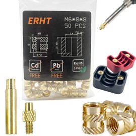 ERHT 3D Printing Brass Nuts Threaded Inserts M2 M2.5 M3 M4 M5 M6 Female Thread Metric Knurled Nuts Assortment Kit Brass Heat Set Insert for Plastic and 3D Components (M6*8 * 8 (50 PCS))