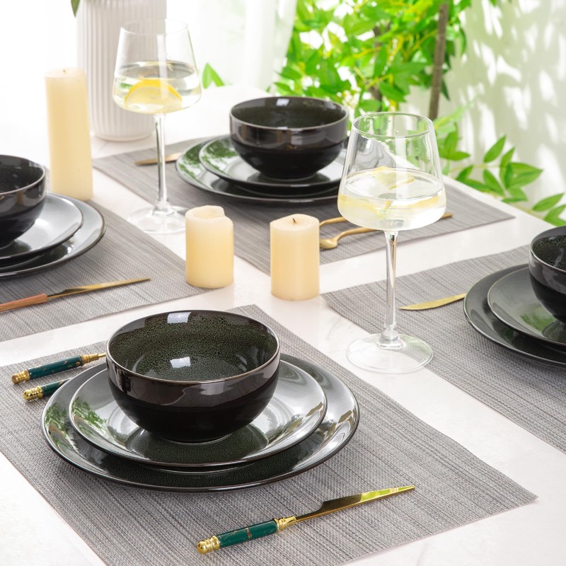 LERATIO Ceramic Dinnerware Sets for 4,Handcraft Stoneware Plates and Bowls