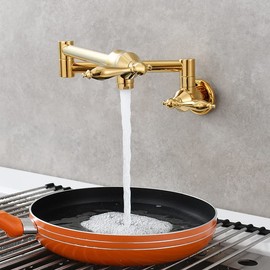 SOKNARKU Solid Brass Antique Wall Mounted Folding Faucet Double Switch Foldable Kitchen Sink Pot Filler Faucet Titanium Gold