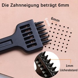 Yuentoen Set of 3 Hole Punch Tools, DIY Leather Hole Punch, 6 mm Leather Craft Set, Prong Punch, 2/4/6 Prong Chisel Steel Sewing Diamond Lacing Stitching Punch for Belt, Leather, Bracelet, Card