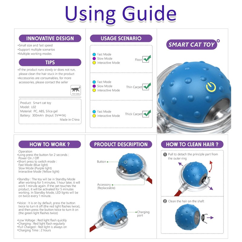 Giociv Interactive Cat Toys Ball for Indoor Cats Fast Rolling