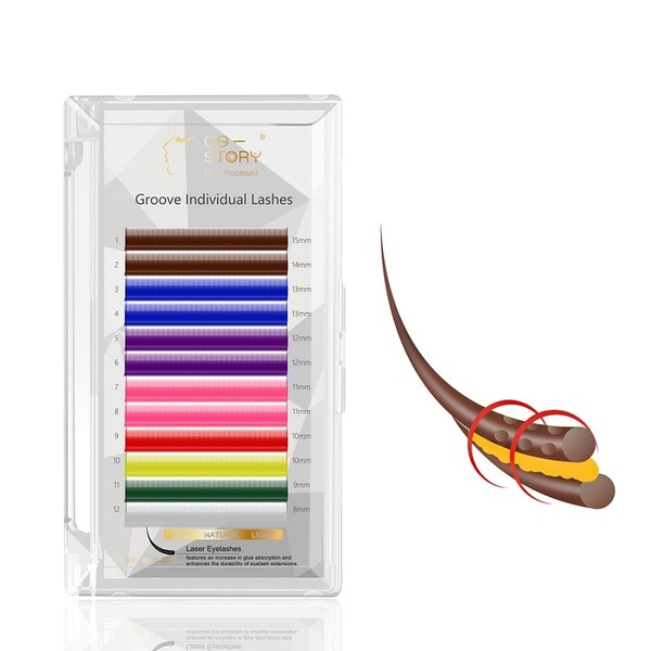 Costory Coloured Individual Eyelashes, Laser Worked 8 Colours, Eyelash Extension,