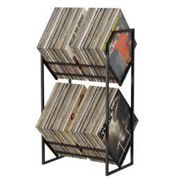 PAPAGIFTREE Vinyl Record Storage Rack, 2-Tier Vinyl Record Stand 200 Lps, Reinforced Design Album Display Shelf for Records Storage and Holder, Metal Records Rack Organizer (2 Tier)