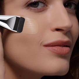 Brocha de base plana Práctica brocha de maquillaje coreana ultrafina con estuche protector para bases líquidas, cremas para mezclar, mascarillas, barro y maquillaje arcilla