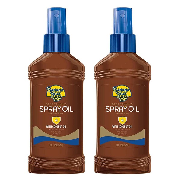 Banana Boat Deep Tanning SPF#4 Spray Oil With Coconut Oil 8 Ounce (236ml) (Pack of 2)