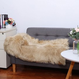 sourcing map Soft Faux Fur Rug Indoor Fluffy Faux Sheepskin Area Carpet Rugs for Bedroom Sofa Living Room Rectangle Washable Floor Mat 2 x 3 Feet Khaki