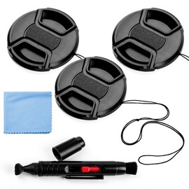 Fotover 62mm Lens Cap Bundle, 3 Pack Universal Snap on Front Centre Pinch Lens Cover Set with Microfiber Lens Cleaning Cloth for Canon Nikon Sony Olympus DSLR Camera + Camera Lens Cleaning Pen
