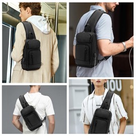 KINGSLONG Sling Backpack Sling Bags for Men, Waterproof Crossbody bags Chest Shoulder Bags with USB Charging Port for Sports Hiking Outdoor Cycling Office Traveling
