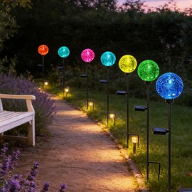 HOOEN Solar Garden Lights, 6 Pack Multi-Color Changing Solar Globe Lights Outdoor Waterproof Decorative for Yard, Powered Glass Ball Garden Lights for Patio Decoration (6pack)