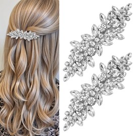 Pack of 2 Rhinestone Hair Clips, Sparkly Bridal Hair Accessories, Silver, Vintage Hair Clip, Silver, Sparkling Hair Pins, Wedding for Women and Girls, Evening Party, Wedding, Daily Use