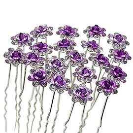 WOIWO 20 PCS Crystal Hair Pins Rose U-sharped Design Metal Hair Pins Fit for Women and Girls Hair Jewelry Accessories, Purpel