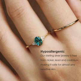 Michooyel 18K Gold Plated Dainty Emerald Rings Oval Diamond Statement Ring Sterling Silver Cute Rings for Women Girls