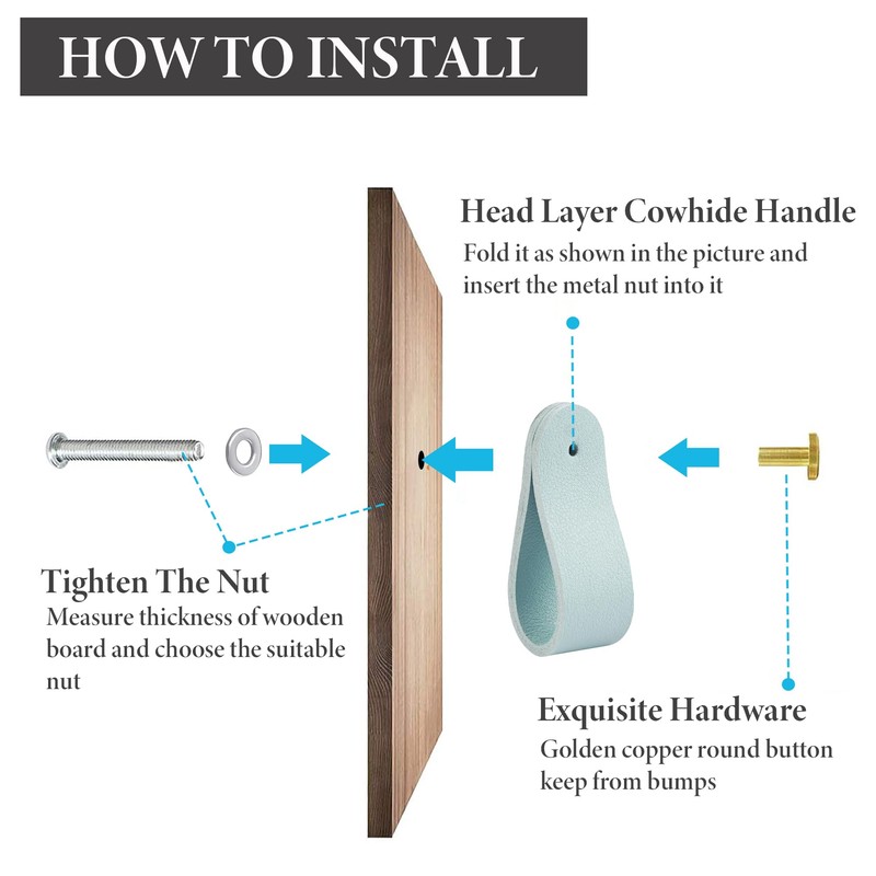 Hennaja 4Pcs Leather Drawer Pulls,Handles Single Hole Dresser Knobs Cabinet