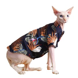 Cat Hawaiian Shirt, Summer Cat Clothes for Sphynx Cat Devon Rex and Small Dogs, Breathable Polo T-Shirts for Cats (M(3.5-4.5lbs))