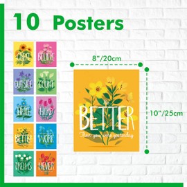 10 PCS Motivational Posters, Thick Inspirational Growth Mindset Posters Erasable Positive Classroom Decors Waterproof with PET Film for Students, Bedroom, Office, School & Classroom (10” x 8”)