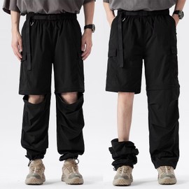 JOMLUN Womens Hiking Pants Convertible Zip Off Shorts Outdoor Quick Dry Lightweight Fishing Travel Safari Cargo Pants Black