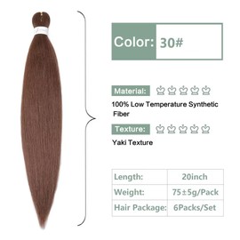 YDDM Pre Stretched Braiding Hair Braiding Hair Extensions Brown Braids Extensions Hair 20 Inch 6packs Box Braid Hair Extensions Hair For Braiding Crochet Hair Braiding (20 Inch, 30#)
