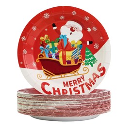 LDFDRT 7 Inch Christmas Party Paper Plates Disposable 50 pcs Christmas Tree Santa Claus Paper Christmas Holiday Dinner Plates Dessert Plates Party Decorations
