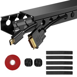 ENONCI Updated Cable Raceway Kit - 77 (5x15.4) Inch Open Slot Wire Covers for Cords, Under Desk Cable Management System to Hide Under Desk/Tv/Computer/Net/Power Cords, (Pack 5)