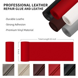 DOCAS Leather Repair Patch Tape Self Adhesive 4x63 inch, Cuttable Leather Repair Tape for Furniture, Vinyl Repair Kit for Car Seats, Upholstery, Couch, Sofa, Bags, Books, Chair, Dark Red