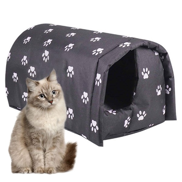 Fhiny Stray Cats Shelter, Waterproof Outdoor Cat House Foldable Warm Pet Cave for Winter Wild Animal Tent Bed Anti-Slip Kitten Cave for Feral Cat Dog Puppy Weatherproof Black (L:21.7"×16"×14.5")