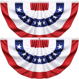 2 Pack 3x6 Ft Large American Flag Bunting - USA Pleated Fan Flags for Outside - Red White & Blue Patriotic Decor for 250th Anniversary,Memorial Day, Independence Day 4th of July Decorations