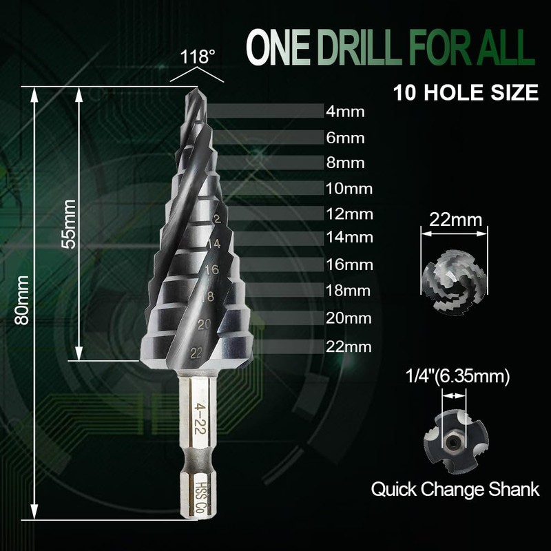 KURSTOL Kobalt HSS Step Drill Bit M35 - Diameter 4-22