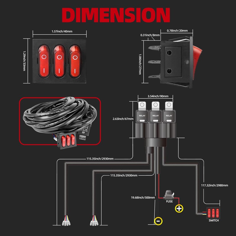 NKCELL POWER 12V 4-Pin LED Side Shooter Pods Wiring Harness