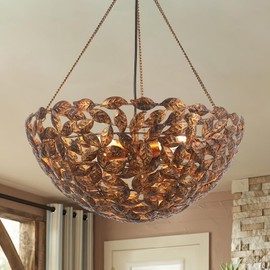 VANZARLA Modern Industrial Chandelier with Leaves Design Shade, Metal Pendant Light for Living Room, Farmhouse Chandelier for Dining Room Entryway Kitchen
