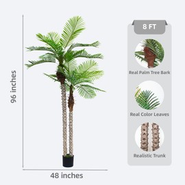 Haispring 8FT Artificial Palm Tree with Realistic Bark & Leaves, UV Resistant Faux Indoor Outdoor Palm Plant for Home, Office, Yard, Patio, and Living Room Decor (96 Inches)