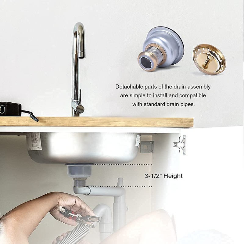 VARNAHOME 3-1/2 Deep Cup Kitchen Sink Drain Assembly, 304 Stainless