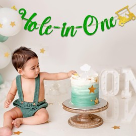 Hole In One Banner, Golf First Birthday Banner, Golf Themed 1st Birthday Party Sign, 1st Bday Party Decorations Green Glitter