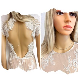 ONDEGO® Brautschmuck Schmuck Set, Halskette 42-54cm verstellbar mit Perle, Rückenkette mit 6mm Perle, Rückenkette, Edelstahl wasserfest, Gold oder Silber (Halskette Silber)