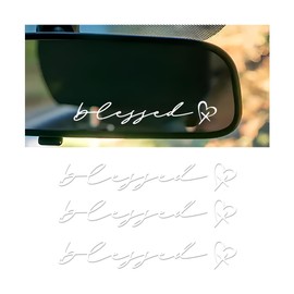 Sandfren 3PCS Blessed Car Rearview Mirror Decal, Self Affirmation Vehicle Rear View Mirror Stickers for Water Bottle, Inspirational Love Automotive Decoration Accessories, Universal Fit (White)